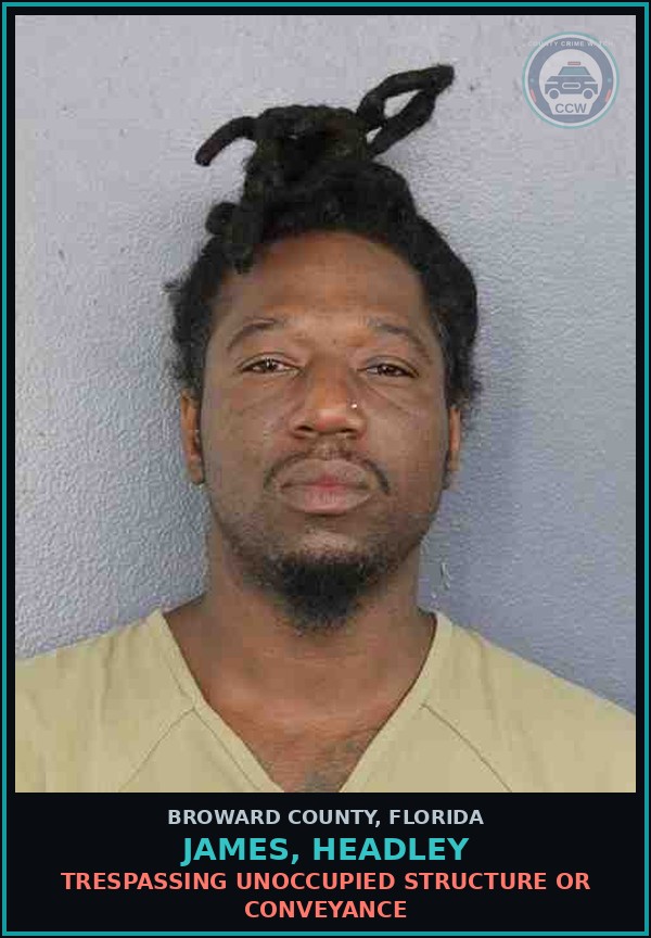 Booking mugshot of JAMES, HEADLEY in Broward County