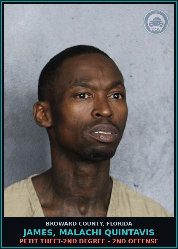 Booking mugshot of JAMES, MALACHI QUINTAVIS in Broward County