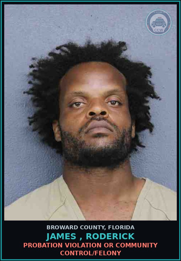 Booking mugshot of JAMES , RODERICK in Broward County
