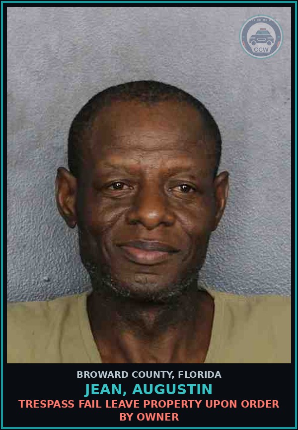 Booking mugshot of JEAN, AUGUSTIN in Broward County