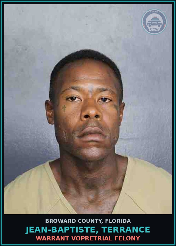 Booking mugshot of JEAN-BAPTISTE, TERRANCE in Broward County