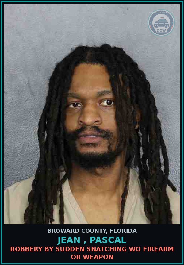 Booking mugshot of JEAN , PASCAL in Broward County