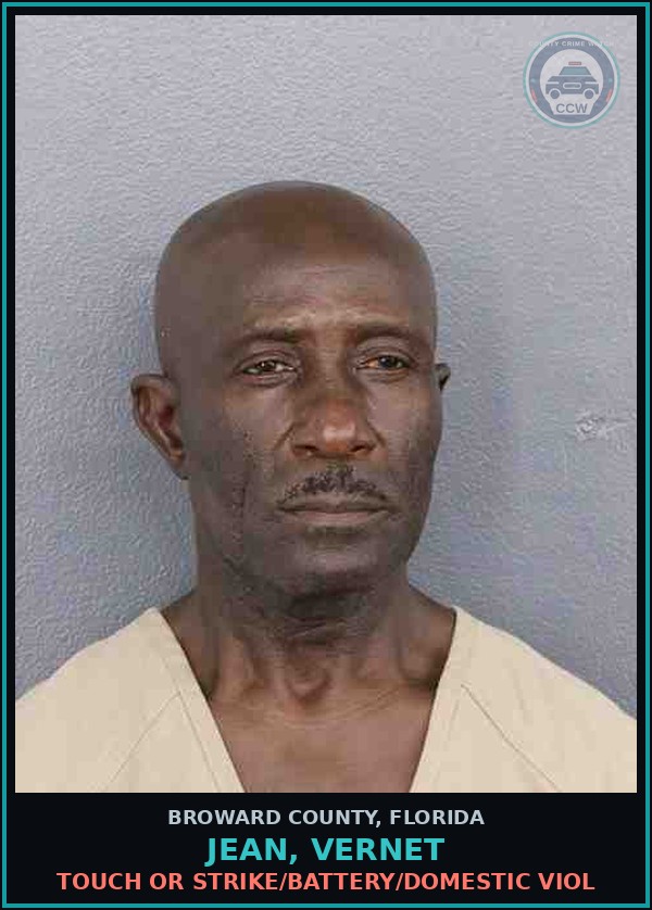 Booking mugshot of JEAN, VERNET in Broward County