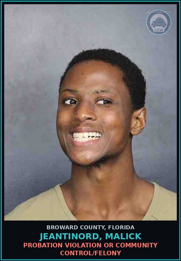 Booking mugshot of JEANTINORD, MALICK in Broward County