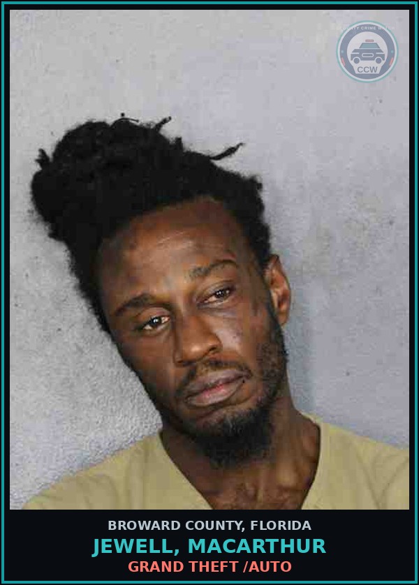 Booking mugshot of JEWELL, MACARTHUR in Broward County