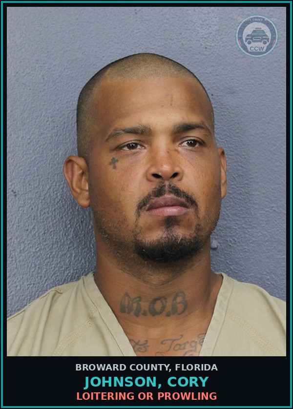 Booking mugshot of JOHNSON, CORY in Broward County