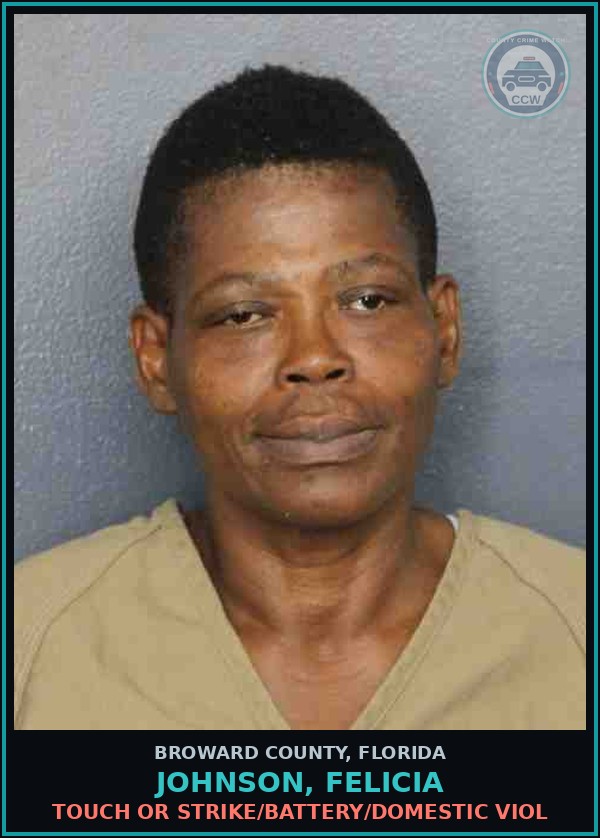 Booking mugshot of JOHNSON, FELICIA in Broward County