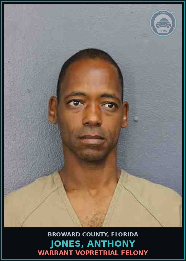 Booking mugshot of JONES, ANTHONY in Broward County