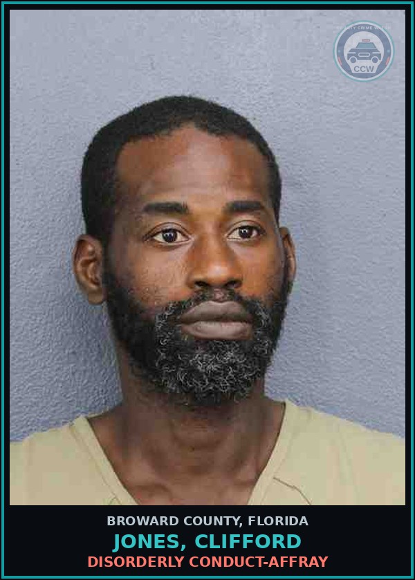 Booking mugshot of JONES, CLIFFORD in Broward County