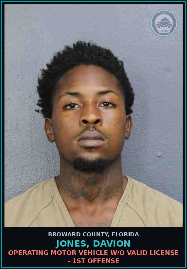 Booking mugshot of JONES, DAVION in Broward County