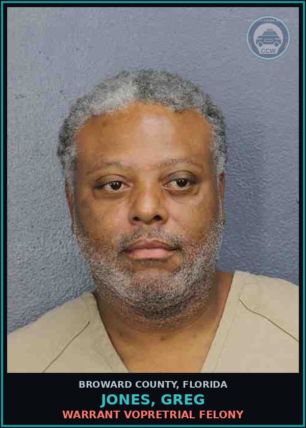 Booking mugshot of JONES, GREG in Broward County