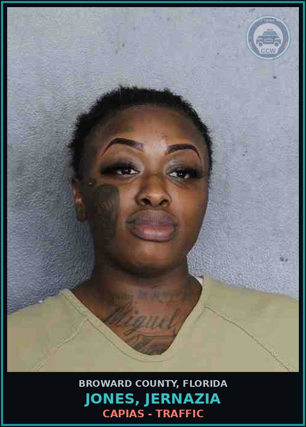 Booking mugshot of JONES, JERNAZIA in Broward County