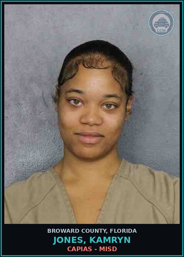 Booking mugshot of JONES, KAMRYN in Broward County