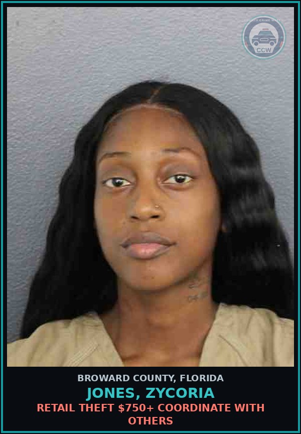 Booking mugshot of JONES, ZYCORIA in Broward County