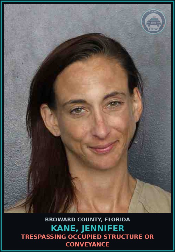 Booking mugshot of KANE, JENNIFER in Broward County