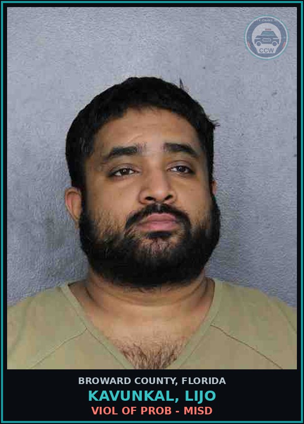 Booking mugshot of KAVUNKAL, LIJO in Broward County