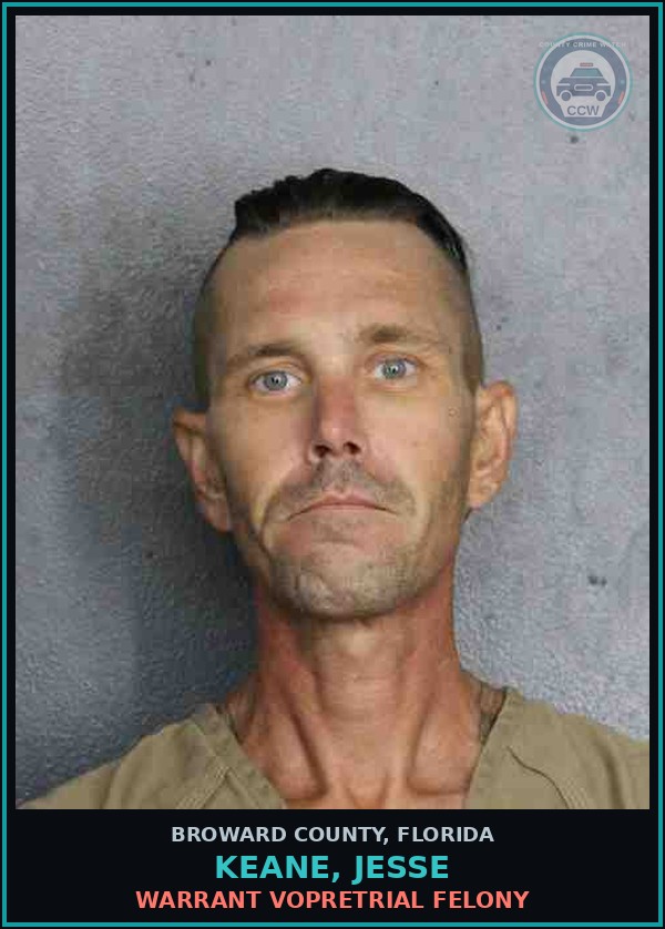 Booking mugshot of KEANE, JESSE in Broward County