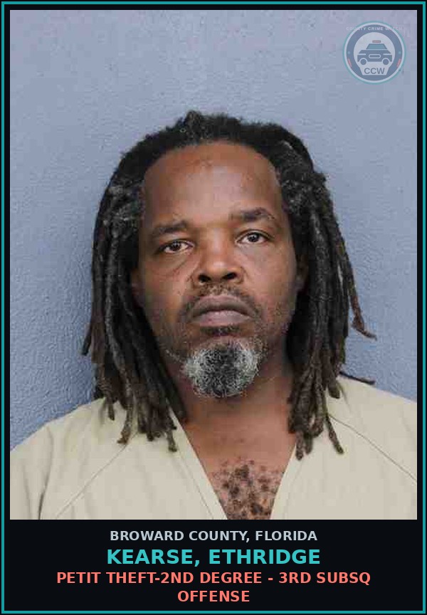 Booking mugshot of KEARSE, ETHRIDGE in Broward County