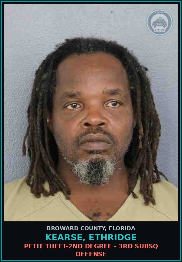 Booking mugshot of KEARSE, ETHRIDGE in Broward County