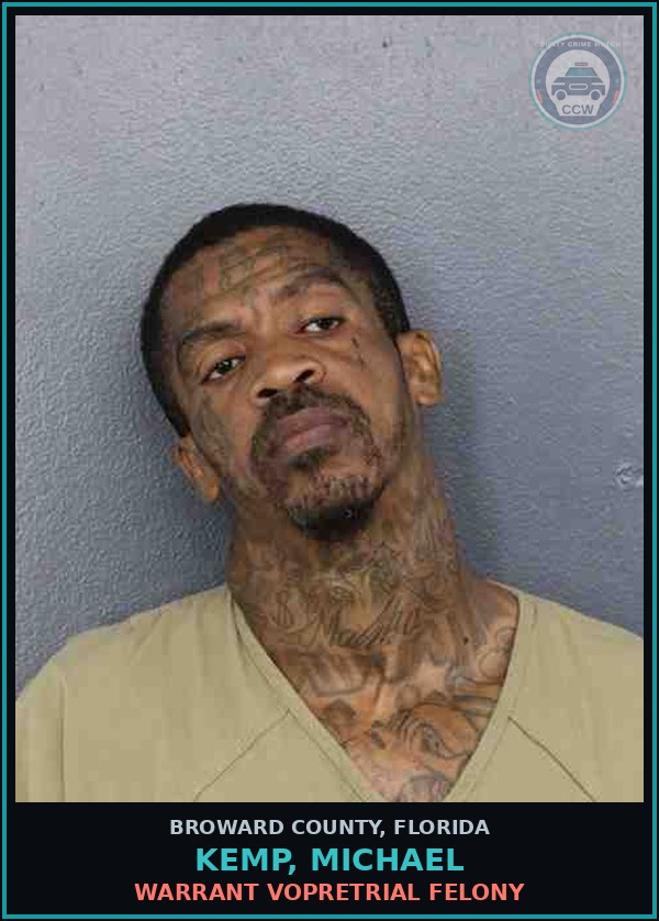 Booking mugshot of KEMP, MICHAEL in Broward County