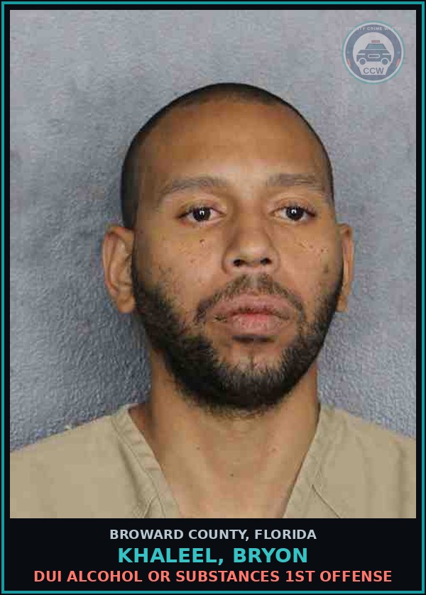 Booking mugshot of KHALEEL, BRYON in Broward County