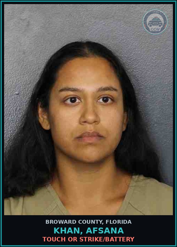 Booking mugshot of KHAN, AFSANA in Broward County