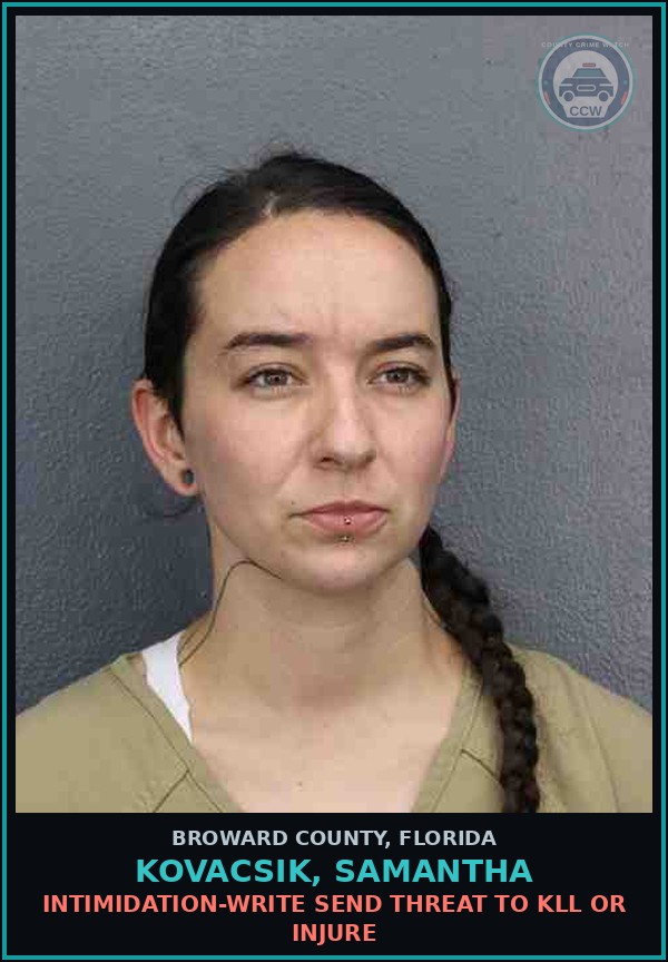 Booking mugshot of KOVACSIK, SAMANTHA in Broward County