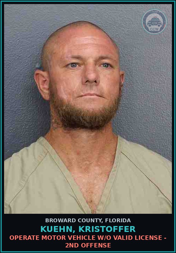 Booking mugshot of KUEHN, KRISTOFFER in Broward County