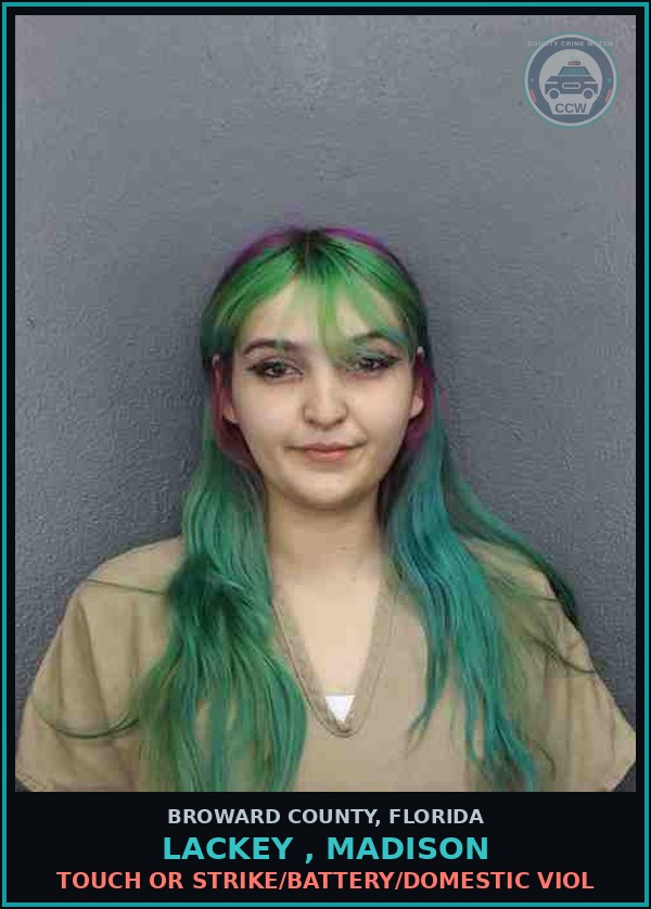 Booking mugshot of LACKEY , MADISON in Broward County