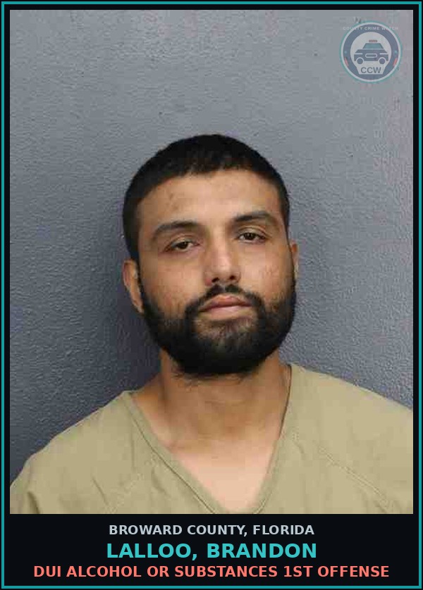Booking mugshot of LALLOO, BRANDON in Broward County