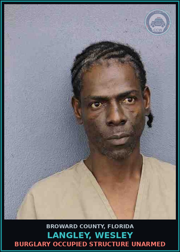 Booking mugshot of LANGLEY, WESLEY in Broward County