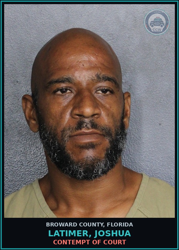 Booking mugshot of LATIMER, JOSHUA in Broward County