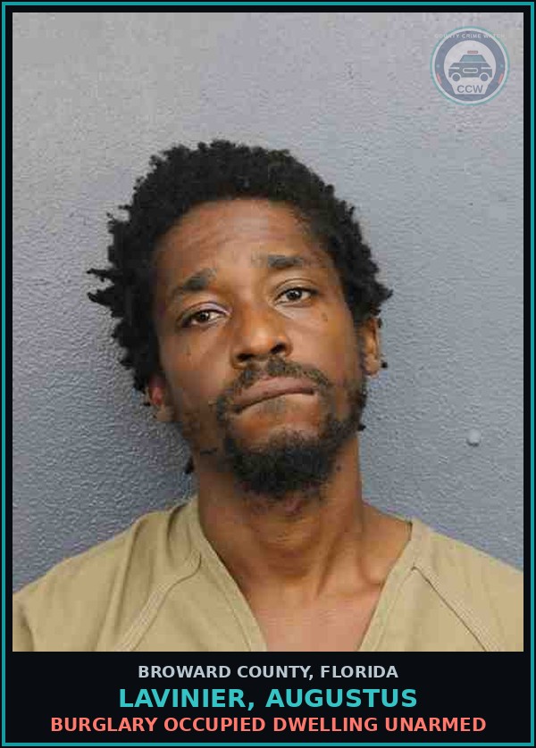 Booking mugshot of LAVINIER, AUGUSTUS in Broward County