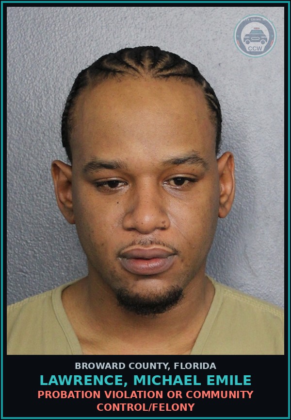 Booking mugshot of LAWRENCE, MICHAEL EMILE in Broward County