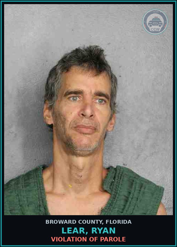 Booking mugshot of LEAR, RYAN in Broward County