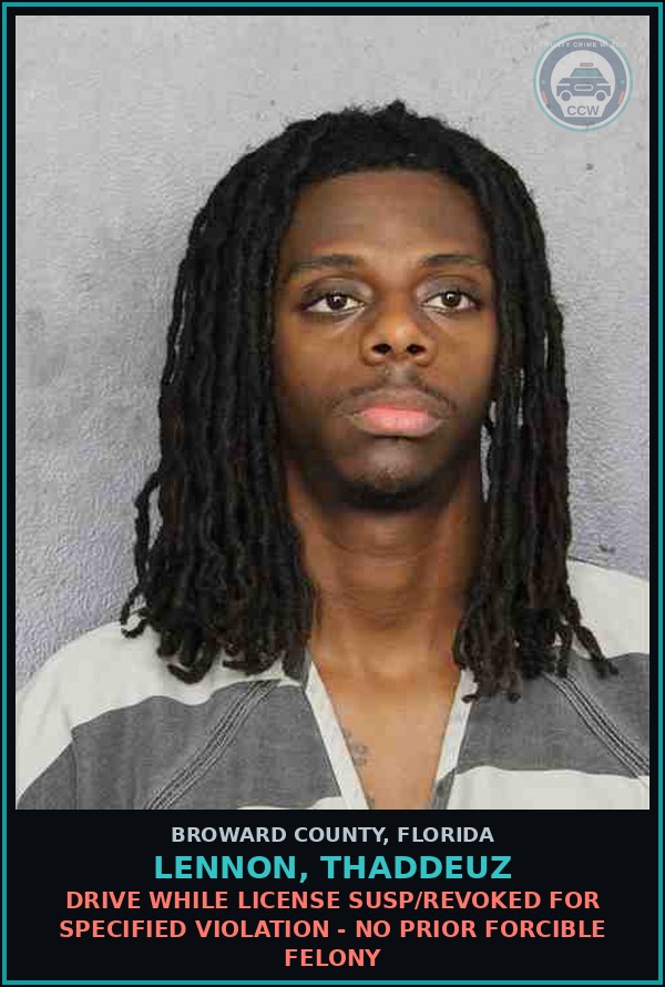 Booking mugshot of LENNON, THADDEUZ in Broward County