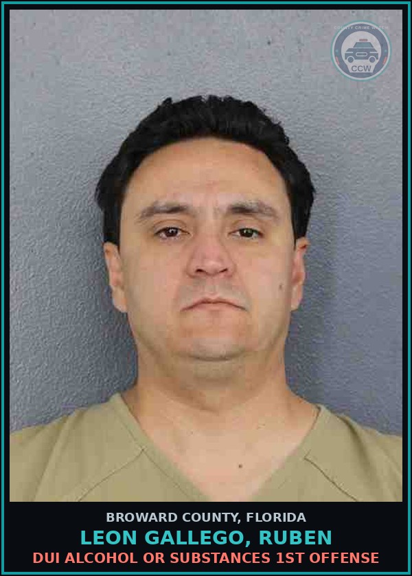 Booking mugshot of LEON GALLEGO, RUBEN in Broward County