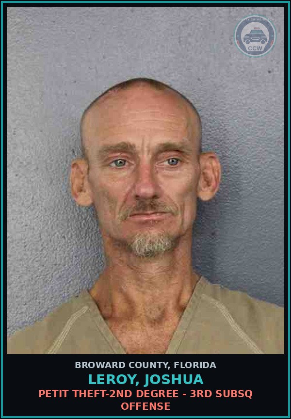 Booking mugshot of LEROY, JOSHUA in Broward County