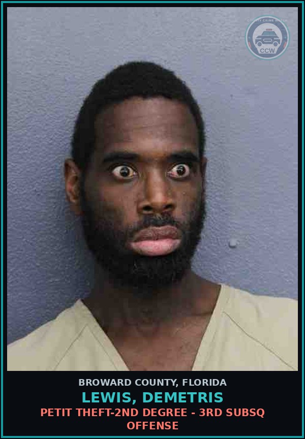 Booking mugshot of LEWIS, DEMETRIS in Broward County