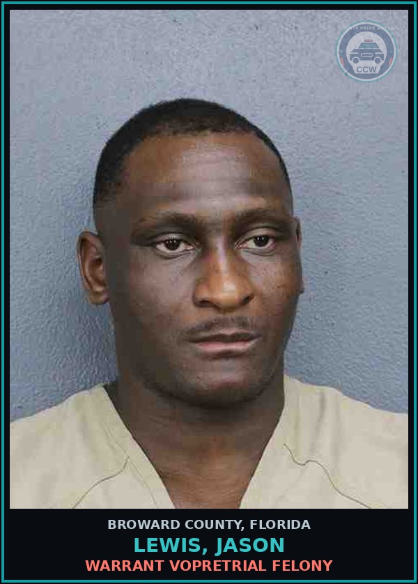 Booking mugshot of LEWIS, JASON in Broward County