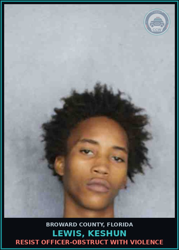 Booking mugshot of LEWIS, KESHUN in Broward County