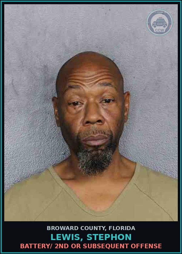 Booking mugshot of LEWIS, STEPHON in Broward County
