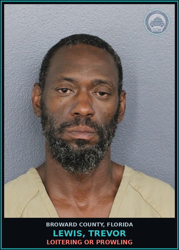 Booking mugshot of LEWIS, TREVOR in Broward County