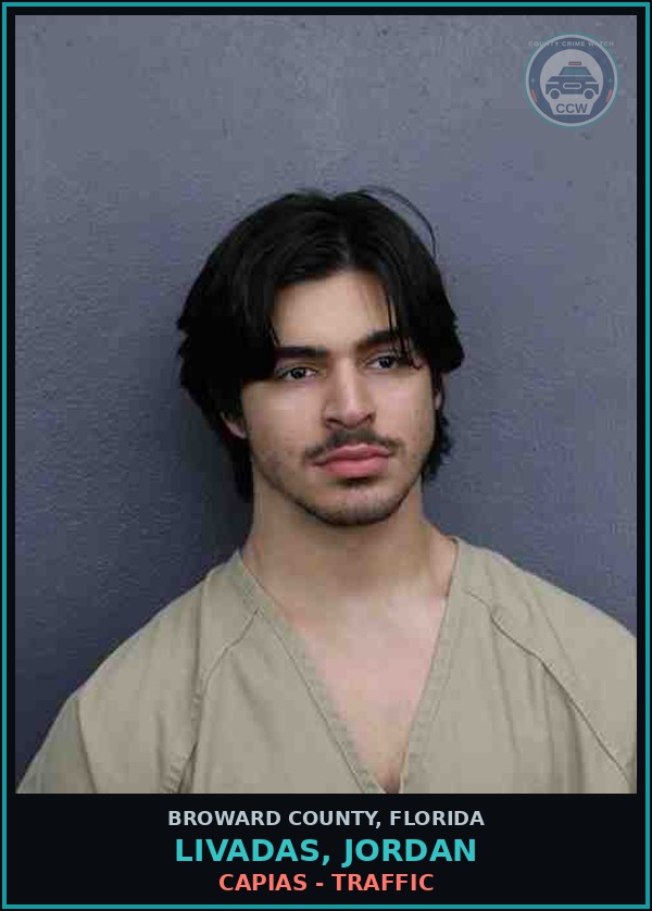 Booking mugshot of LIVADAS, JORDAN in Broward County