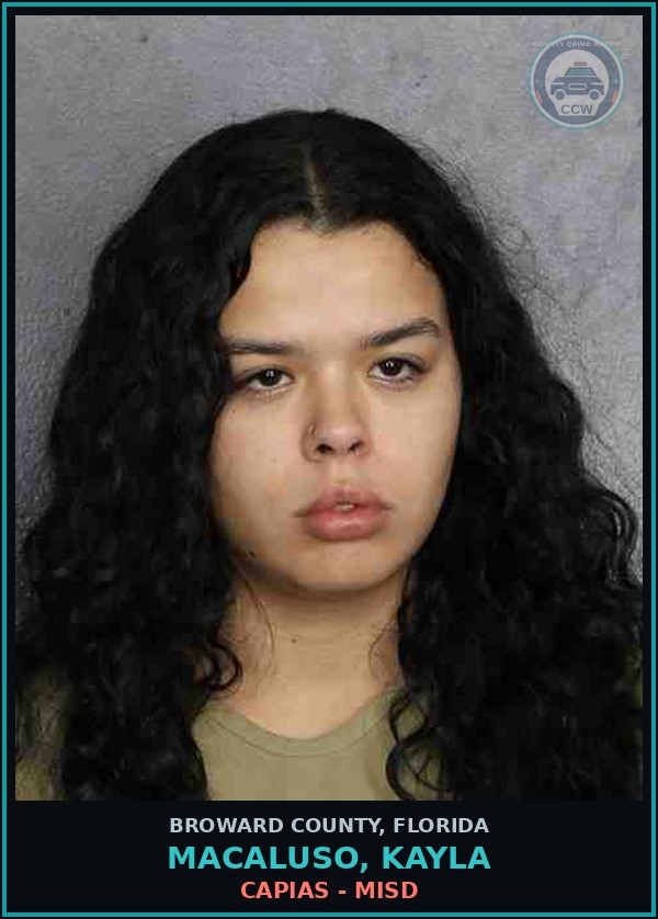 Booking mugshot of MACALUSO, KAYLA in Broward County