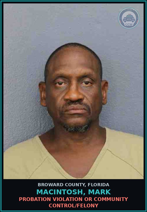 Booking mugshot of MACINTOSH, MARK in Broward County