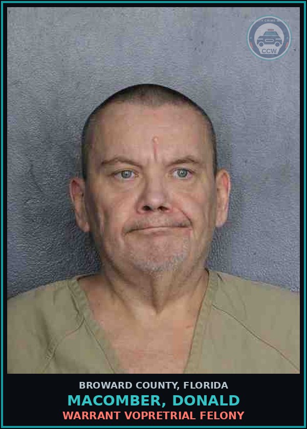 Booking mugshot of MACOMBER, DONALD in Broward County