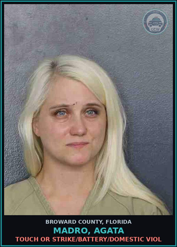 Booking mugshot of MADRO, AGATA in Broward County