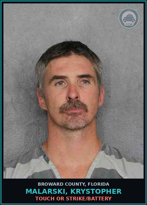 Booking mugshot of MALARSKI, KRYSTOPHER in Broward County