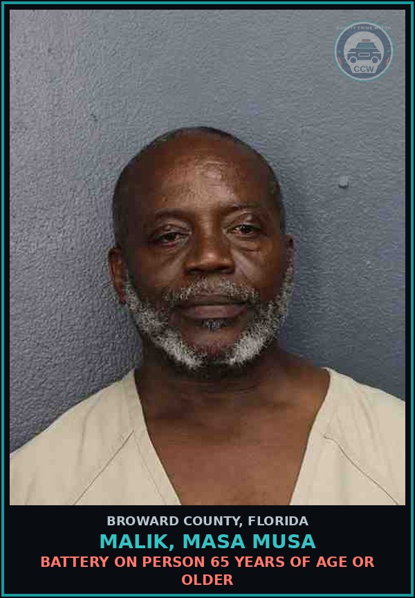 Booking mugshot of MALIK, MASA MUSA in Broward County